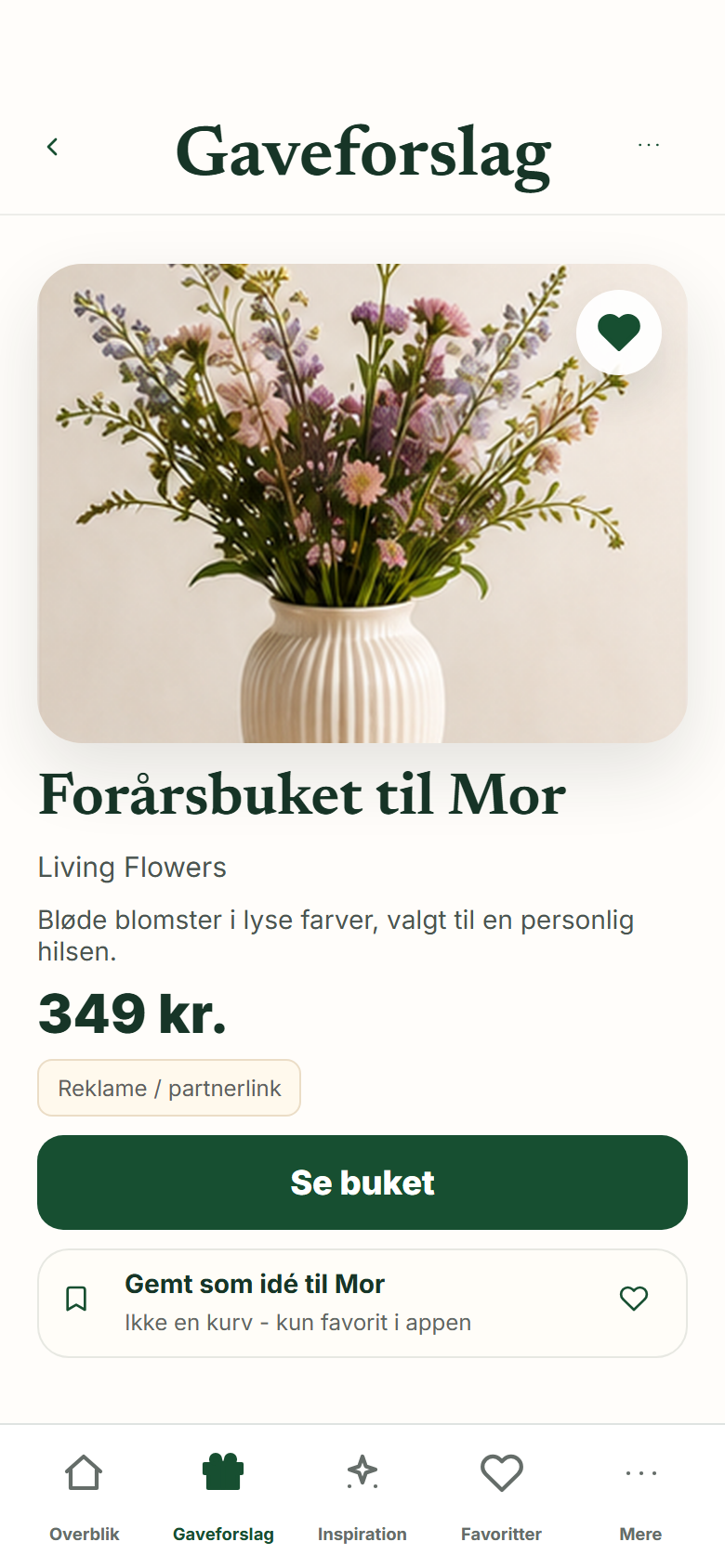 Mærkedagsradar gaveforslag med tydelig partnerlink-markering